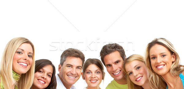 Oameni fericiţi fericit amuzant oameni izolat alb Imagine de stoc © Kurhan