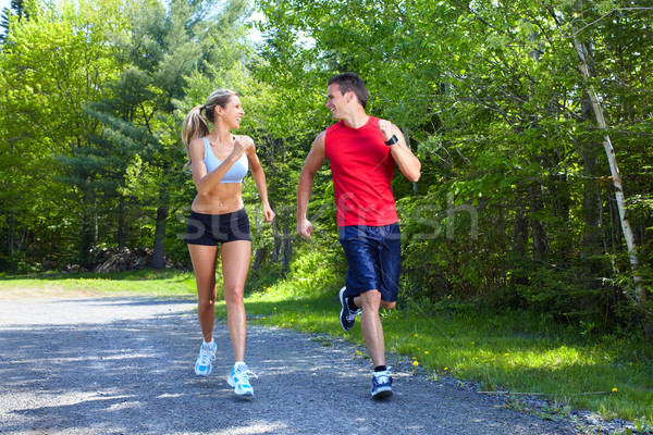 Foto stock: Correr · Pareja · parque · salud · fitness