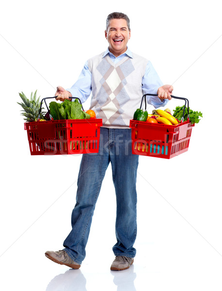 Férfi bevásárlókosár élelmiszer izolált fehér papír Stock fotó © Kurhan