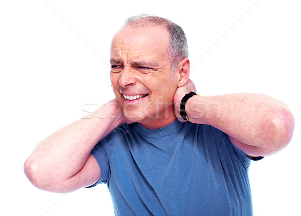 Nackenschmerzen ältere Mann isoliert weiß Hände Stock foto © Kurhan