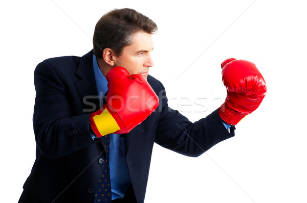 Foto stock: Empresário · boxeador · bonito · isolado · branco · negócio