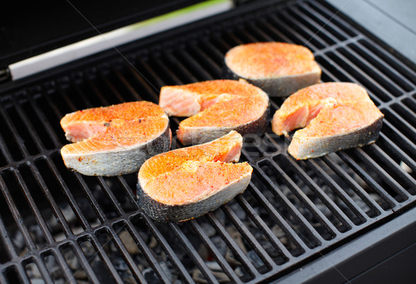 Stock foto: Lachs · Fisch · Grill · Kochen · Abendessen · heißen