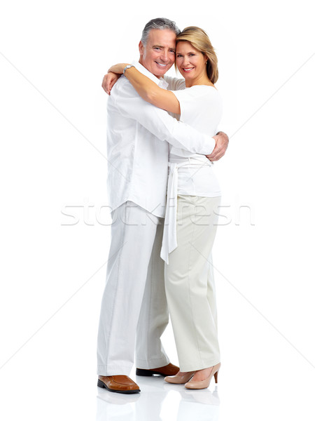 Foto stock: Feliz · amoroso · idoso · casal · isolado · branco