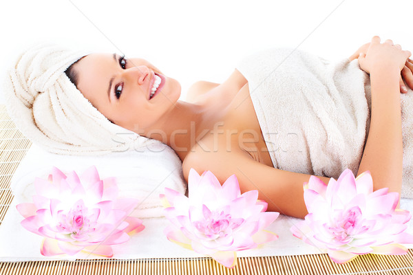 Spa massage belle jeune femme détendre femme Photo stock © Kurhan
