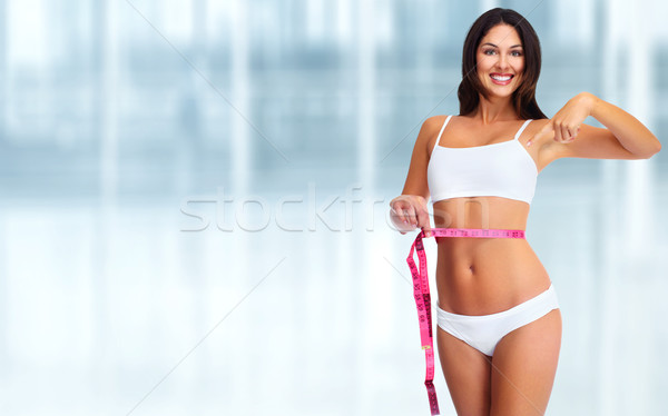 Foto stock: Mulher · azul · mulher · jovem · dieta