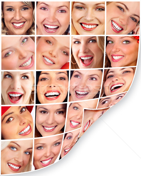 Frau Lächeln jungen glücklich Frau groß Zähne Stock foto © Kurhan