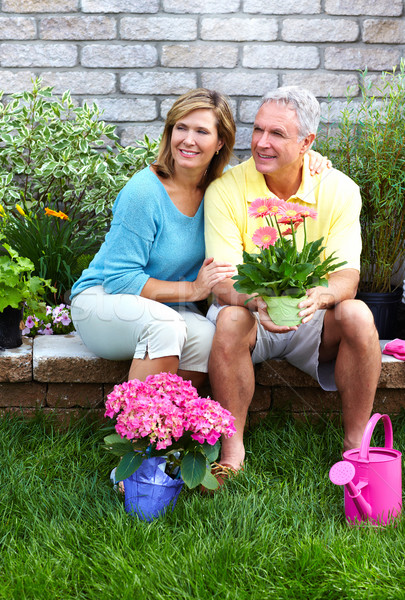 Stockfoto: Tuinieren · gelukkig · bloemen · tuin · bloem
