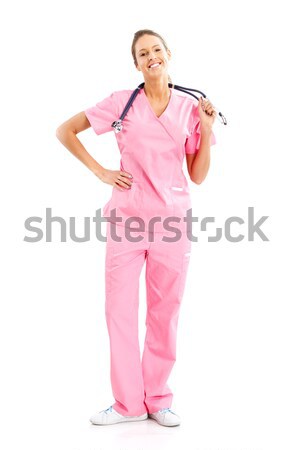 Enfermeira sorridente médico estetoscópio isolado branco Foto stock © Kurhan