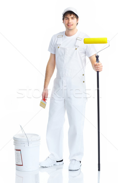 [[stock_photo]]: Peintre · jeunes · homme · blanche · costume · isolé