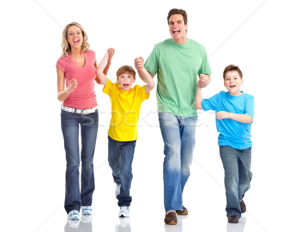 Stockfoto: Gelukkig · gezin · vader · moeder · kinderen · geïsoleerd · witte