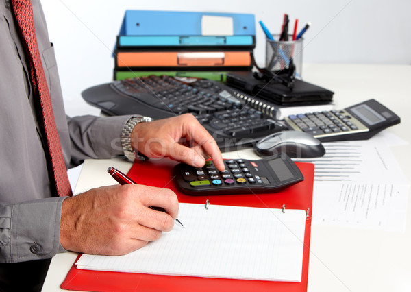 Kezek könyvelő férfi üzletember számológép könyvelés Stock fotó © Kurhan