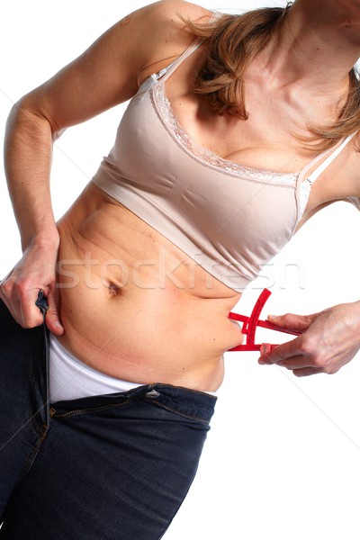 Nő mér kövér has túlsúlyos fogyókúra Stock fotó © Kurhan