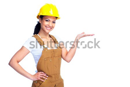 Stock foto: Arbeitnehmer · Frau · jungen · lächelnd · isoliert · weiß