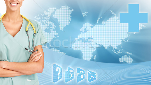 Gezondheidszorg banner kaart gezondheidszorg globale wetenschappelijk onderzoek Stockfoto © Kurhan