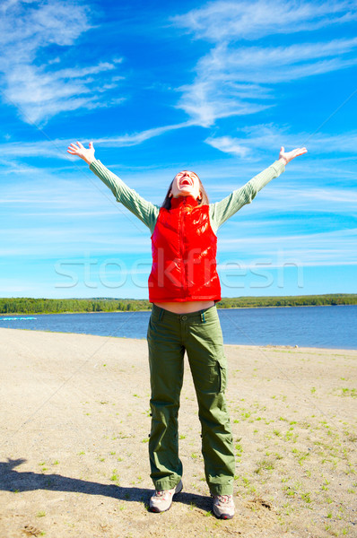 Heureux femme jeunes femme souriante ciel bleu sport [[stock_photo]] © Kurhan