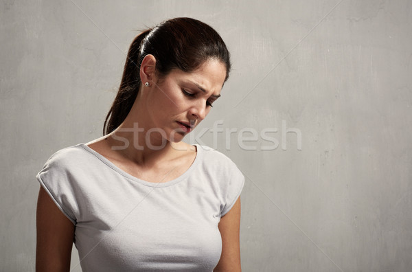 Foto stock: Mulher · dor · de · cabeça · mulher · jovem · depressão · saúde · mental · menina