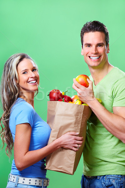 [[stock_photo]]: Shopping · femme · sac · alimentaire · souriant · jeune · femme