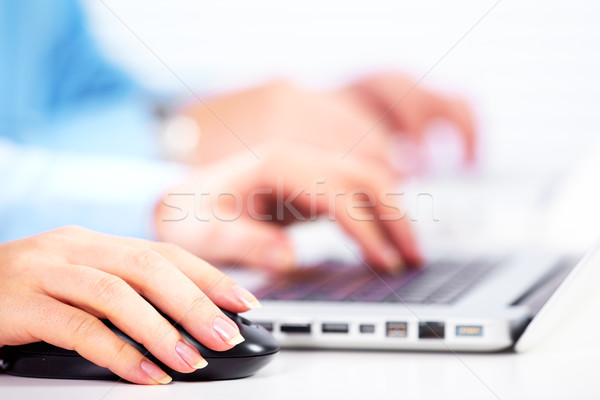 Strony mysz komputerowa działalności technologii kobieta człowiek Zdjęcia stock © Kurhan
