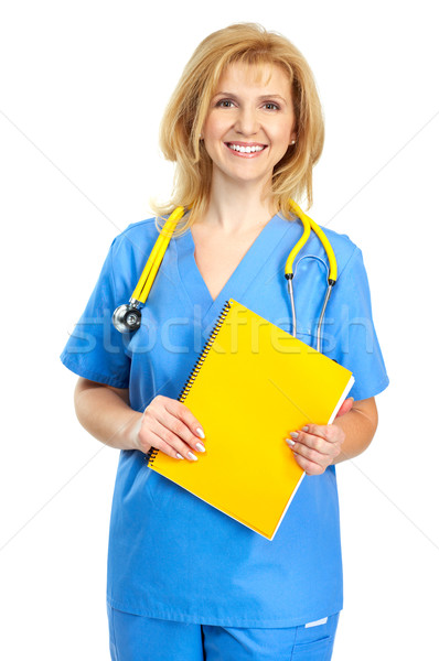 Infirmière souriant médicaux stéthoscope isolé blanche [[stock_photo]] © Kurhan