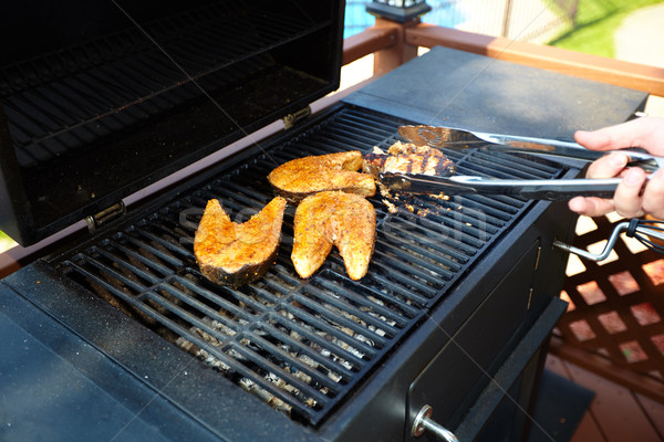 Fish cooking on barbecue grill. Stock photo © Kurhan