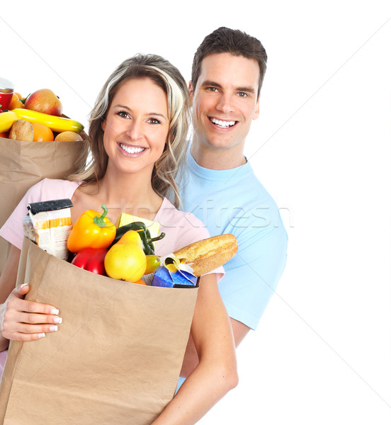 Foto stock: Casal · comida · feliz