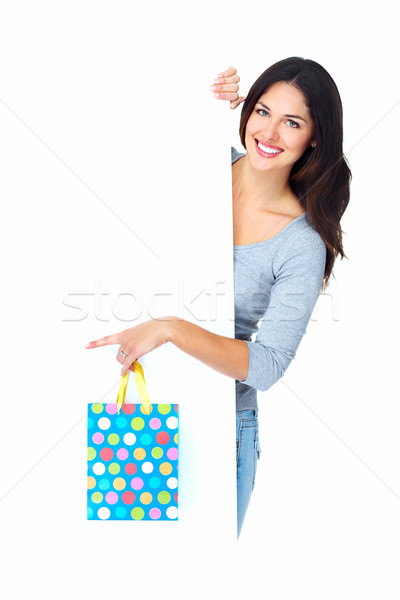 Stockfoto: Mooie · winkelen · christmas · vrouw · zak · geïsoleerd