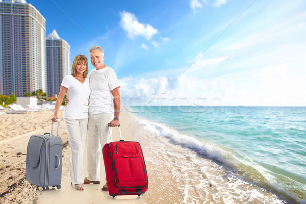 Foto stock: Casal · de · idosos · tropical · recorrer · férias · férias · homem