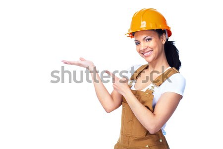 Stock foto: Arbeitnehmer · Frau · jungen · lächelnd · isoliert · weiß