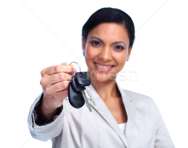 Femeie cheile de la masina izolat alb maşină tehnologie Imagine de stoc © Kurhan