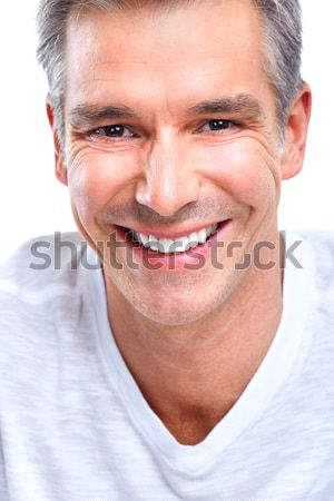 Stockfoto: Ouderen · man · glimlachend · gelukkig · geïsoleerd · witte