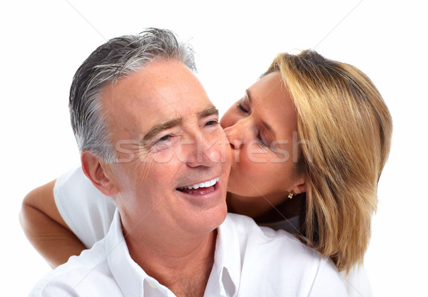 Feliz beijando idoso casal isolado branco Foto stock © Kurhan