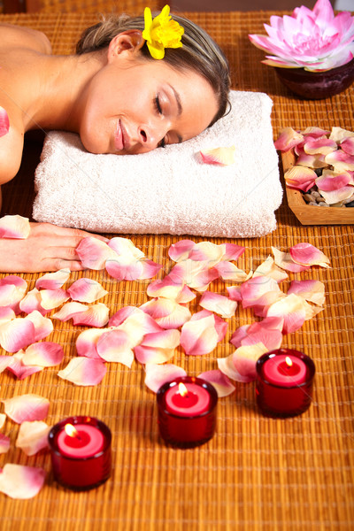 Stockfoto: Jonge · vrouw · spa · massage · salon · ontspannen · bloem