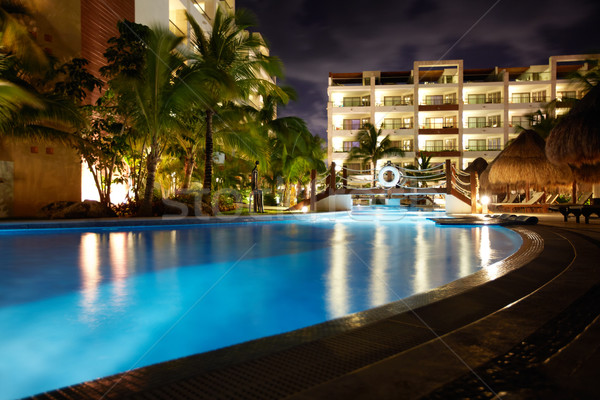 Zwembad caribbean resort exotisch tuin gezondheid Stockfoto © Kurhan