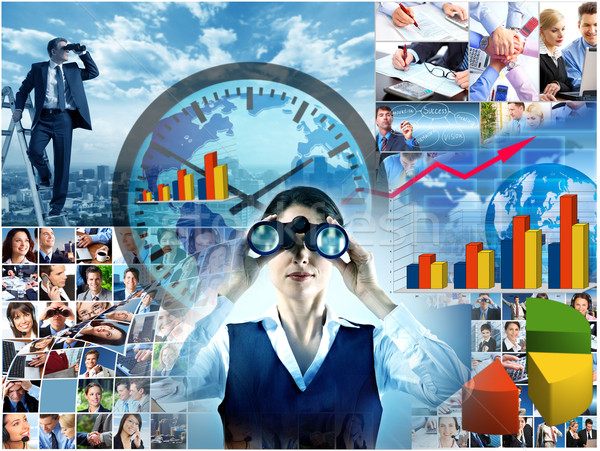 Stock foto: Business · Collage · Geschäftsmann · Spionage · Wettbewerber · Fernglas