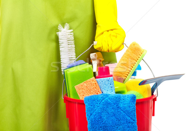 Mucama manos limpieza herramientas casa servicio Foto stock © Kurhan