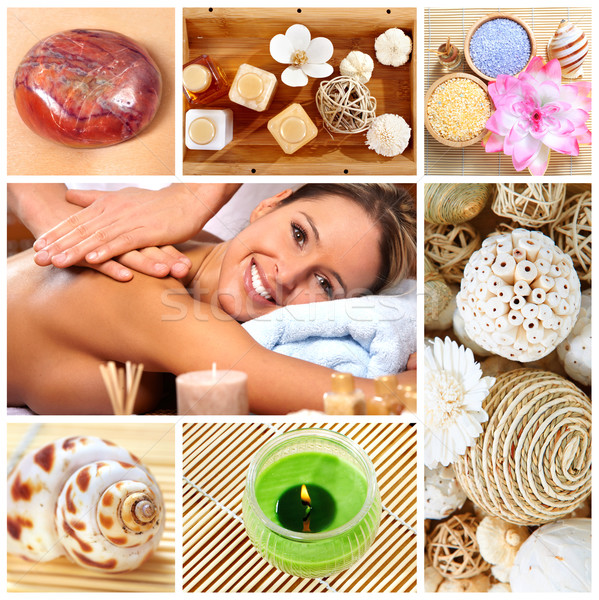 Spa massage belle jeune femme femme fleur [[stock_photo]] © Kurhan