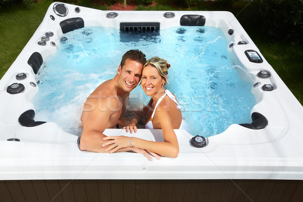 Szczęśliwy para jacuzzi relaks hot tub wakacje Zdjęcia stock © Kurhan