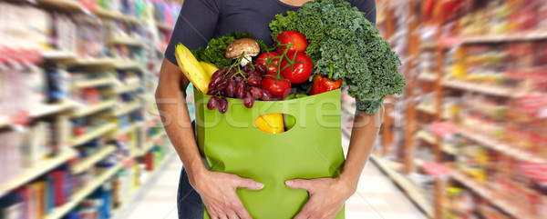 [[stock_photo]]: Femme · mains · épicerie · sac · légumes