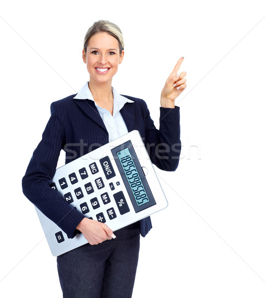 Contador mujer de negocios grande calculadora blanco negocios Foto stock © Kurhan