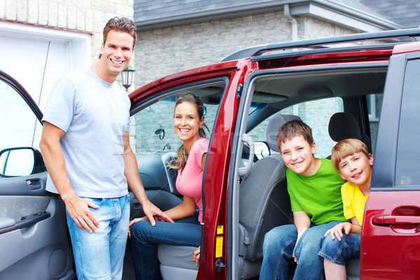 Stock foto: Familie · Auto · lächelnd · glückliche · Familie · Lächeln · Kinder