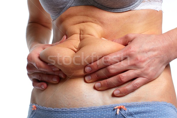 Nő kövér has túlsúlyos fogyókúra kéz Stock fotó © Kurhan