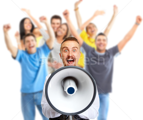 Heureux homme parler jeune homme groupe gens heureux Photo stock © Kurhan