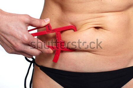 Nő mér kövér has túlsúlyos fogyókúra Stock fotó © Kurhan