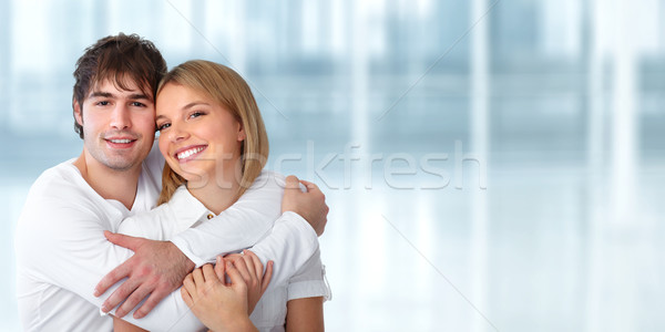 Jovem sorridente casal amor azul mulher Foto stock © Kurhan