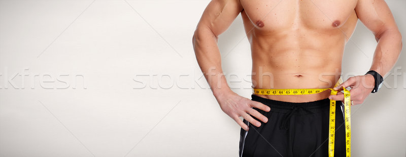男 腹部 巻き尺 青 強い ストックフォト © Kurhan
