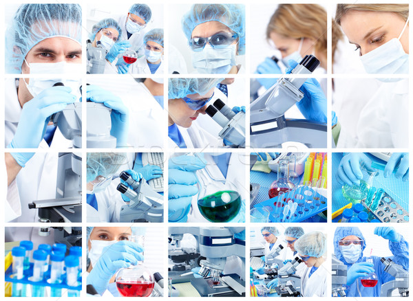 Laboratorio científico las personas que trabajan microscopio laboratorio médico Foto stock © Kurhan