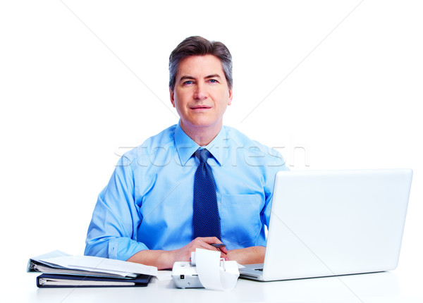[[stock_photo]]: Comptable · affaires · stress · isolé · blanche · homme