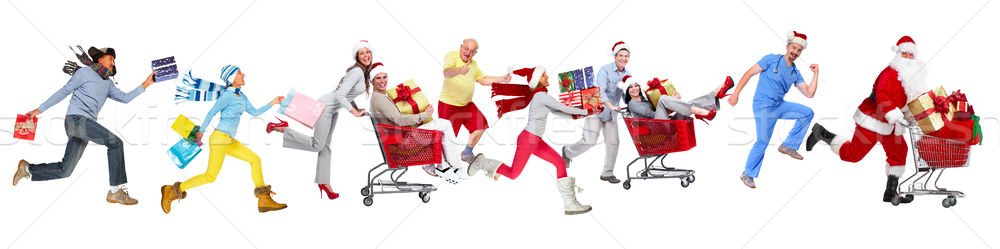 Foto stock: Feliz · ejecutando · Navidad · personas · aislado · blanco