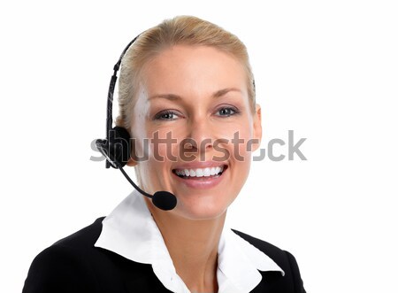 Stock photo: Smiling agent woman with headsets.