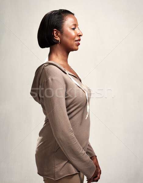 Femme profile sérieux portrait gris [[stock_photo]] © Kurhan